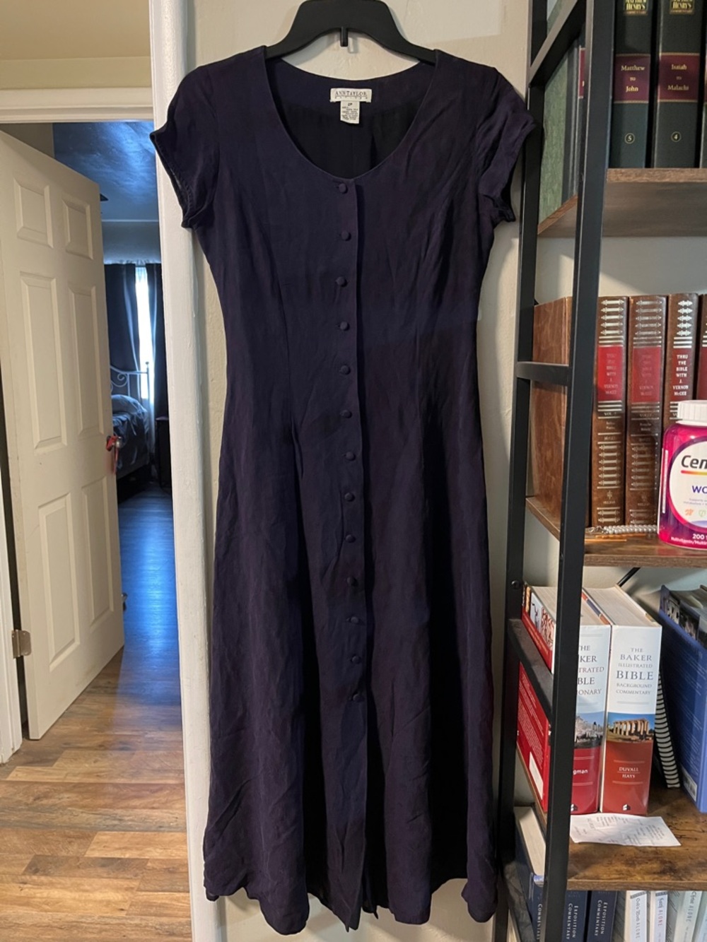 Ann Taylor Deep Plum Button-Front Midi Dress